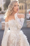 Off-the-Shoulder A-Line Long Sleeve Mermaid Wedding Dress with Train BM bride