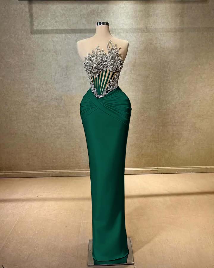Strapless Sleeveless Long Mermaid Prom Dress With Beading Pleated BMBRIDE
