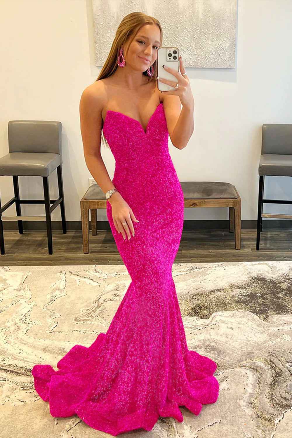 Sparkly Gold Sweetheart Mermaid Long Sequin Prom Dress