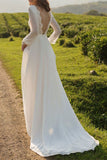 Long Sleeve Backless Chiffon Wedding Dress BM bride