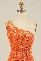 Orange Open Back One Shoulder Sequins Tight Homecoming Dress Bmbride