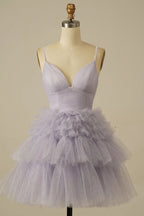Glitter Navy Tiered Spaghetti Straps Short Homecoming Dress