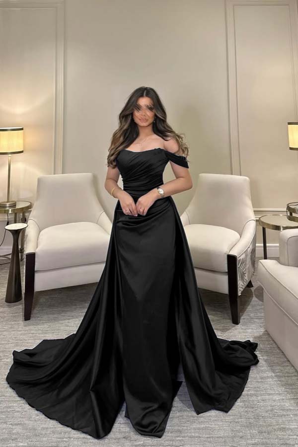 Off The Shoulder Sleeveless Long Mermaid Prom Dress With Pleated BMBRIDE
