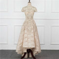A-Line Sequin Appliques Prom Dress, Long Pleated with Short Sleeves BM bride
