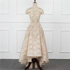A-Line Sequin Appliques Prom Dress, Long Pleated with Short Sleeves BM bride