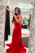 Spaghetti Strap Sleeveless Backless Long Mermaid Prom Dress With Ruffles
