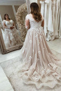 Long Plus Size Sweetheart A-Line Wedding Dress with Lace Sleeves BM bride