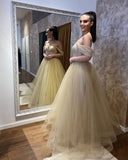 Sweetheart Off-the-Shoulder Beaded A-Line Wedding Dress with Tulle Ruffles BM bride