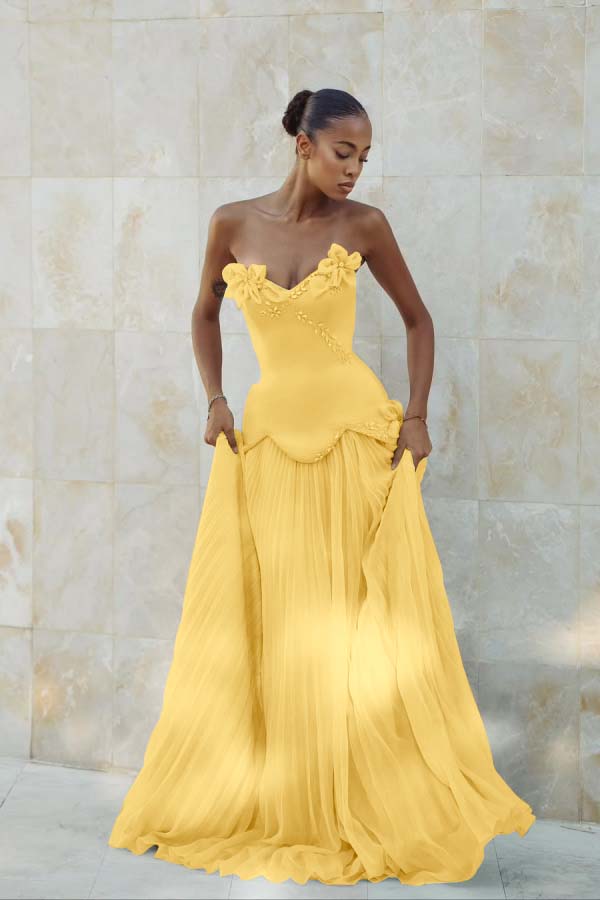 Stunning Strapless Sleeveless Long Prom Dress With Pleated Beading BMBRIDE