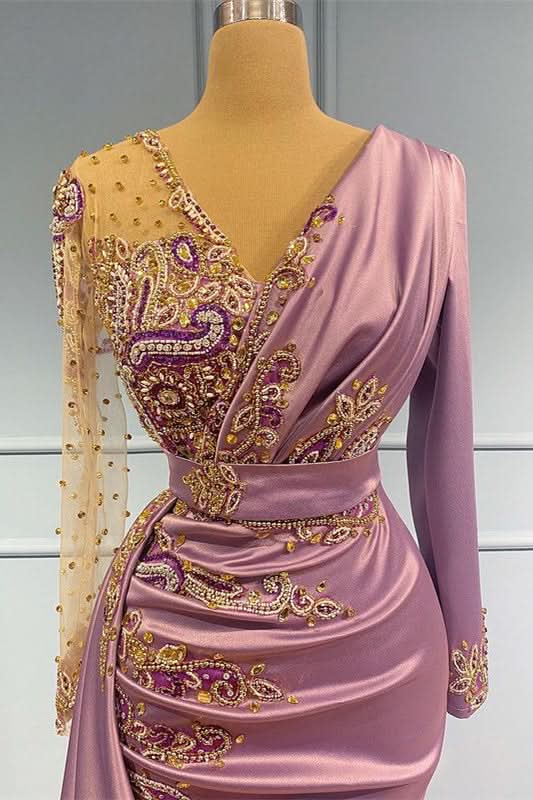 Long Sleeves V-Neck Mermaid Prom Dress with Beadings BM bride