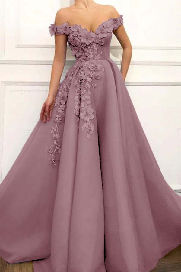 Strapless Off the Shoulder Sleeveless Long Prom Dress With Appliques BMBRIDE