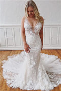 Straps Mermaid Wedding Dresses With Detachable Lace BM bride
