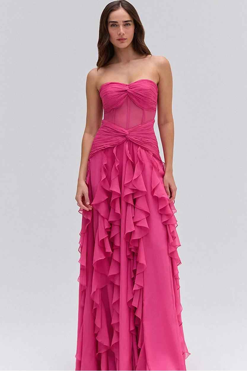 Strapless Sweetheart Sleeveless Long Prom Dress With Pleated