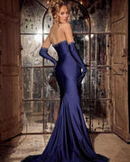 Charming Strapless Sleeveless Beading Split Prom Dress With Gloves