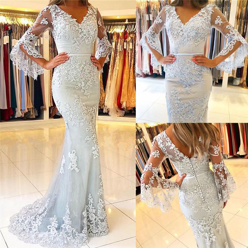 Long Half Sleeves Mermaid Prom Dress BM bride