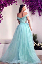 Glamorous Off the Shoulder Tulle Prom Dress Overskirt With Sequins