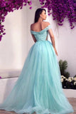 Glamorous Off-the-Shoulder Sweetheart Tulle Prom Dress with Overskirt, Sequins, and Beads BM bride