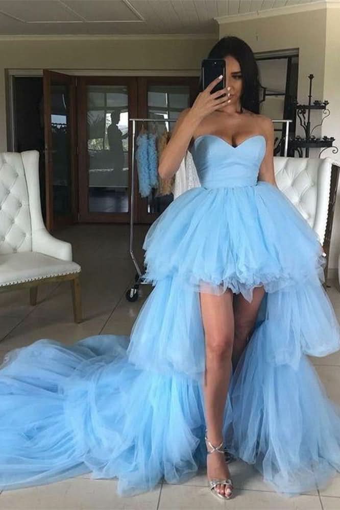 Blue Sweetheart Tulle Hi-Lo Prom Dress BM bride