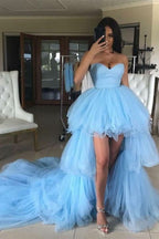 Blue Sweetheart Tulle Hi-Lo Prom Dress BM bride