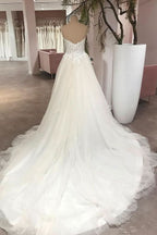 A-Line Sweetheart Backless Lace Floor-Length Wedding Dress with Tulle Appliques BM bride