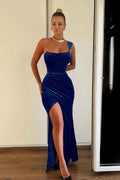 One Shoulder Sleeveless Pleated Mermaid Long Prom Dress With Split
