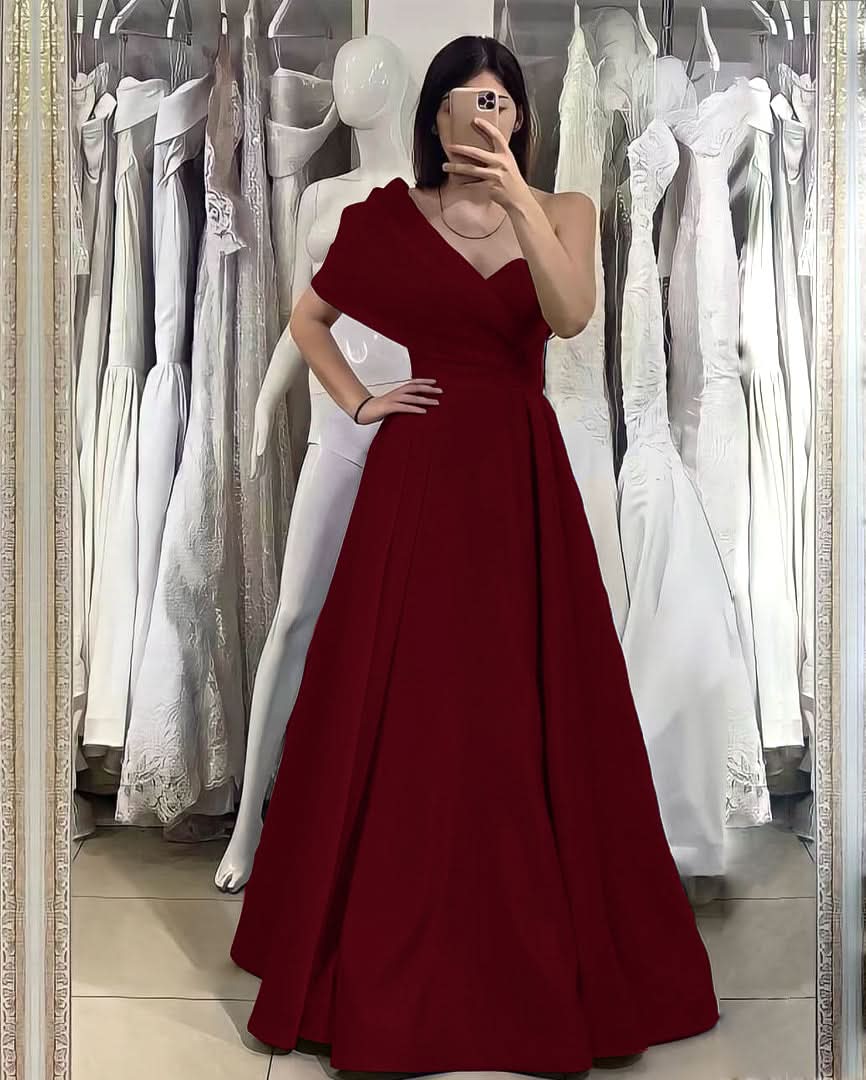 Elegant Royal Blue One-Shoulder Sweetheart Evening Dress with Off-the-Shoulder Detail Online BM bride