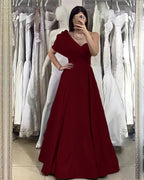 Elegant Royal Blue One-Shoulder Sweetheart Evening Dress with Off-the-Shoulder Detail Online BM bride