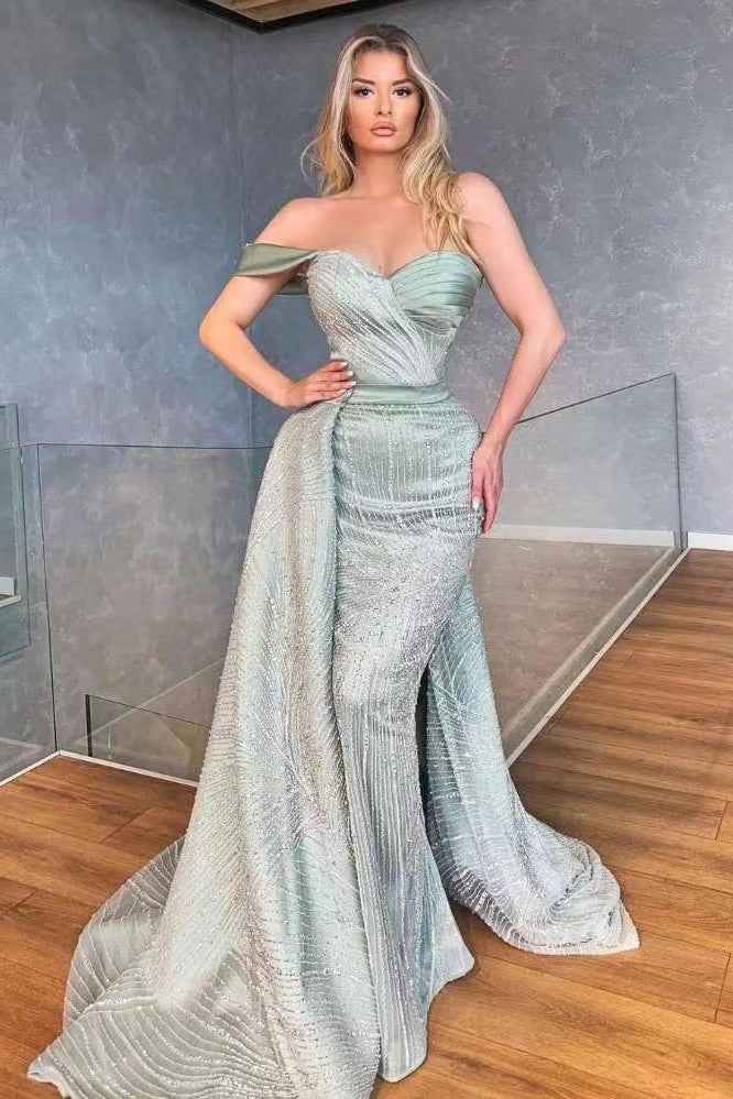 Sage Pretty One Shoulder Sweetheart Mermaid Long Prom Dress With Ruffles