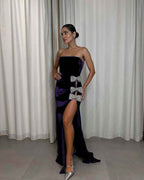 Strapless Sleeveless Mermaid Long Prom Dress With Split Beading