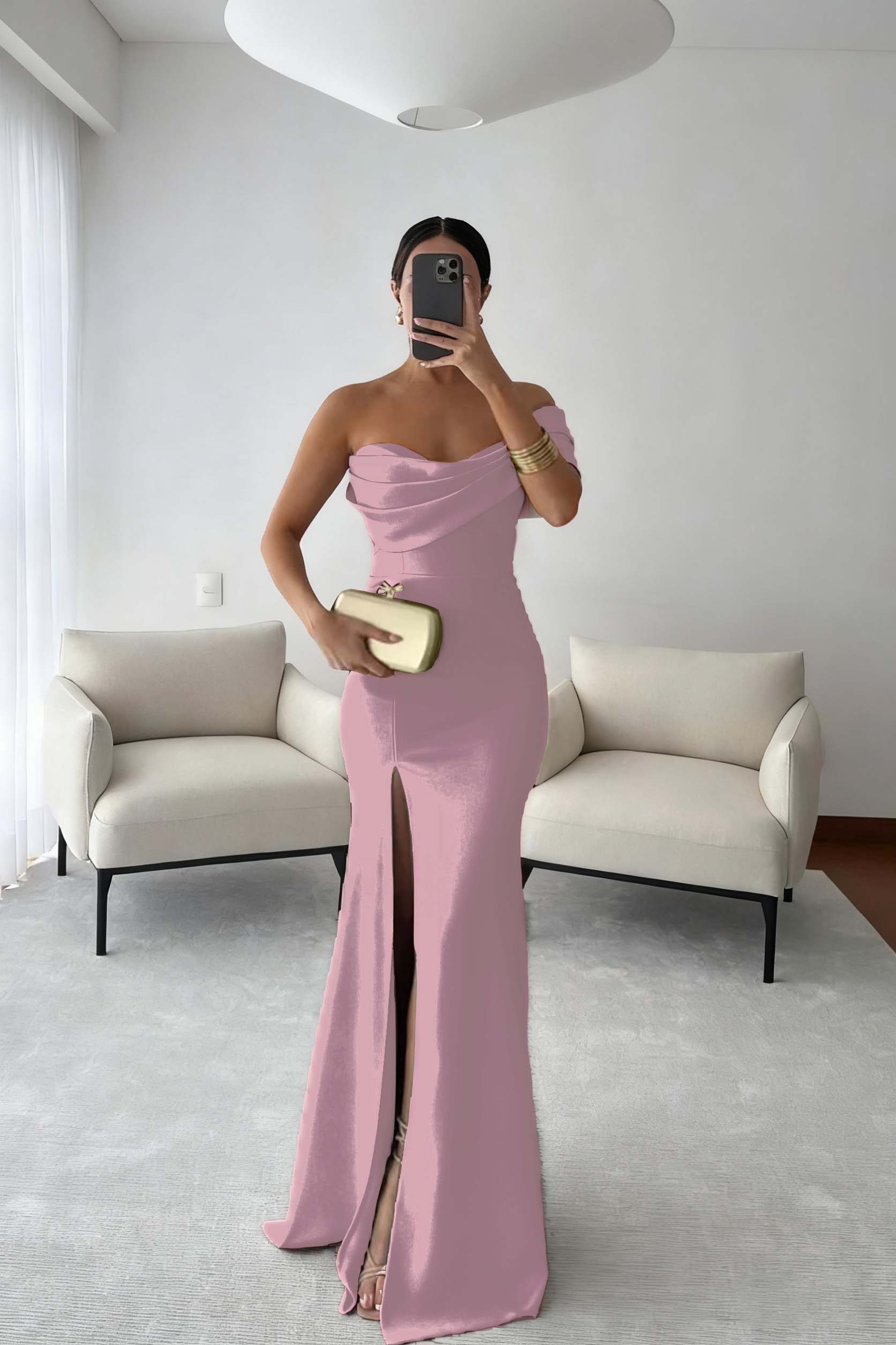 One Shoulder Sleeveless Long Mermaid Prom Dress With Split Pleated BMBRIDE