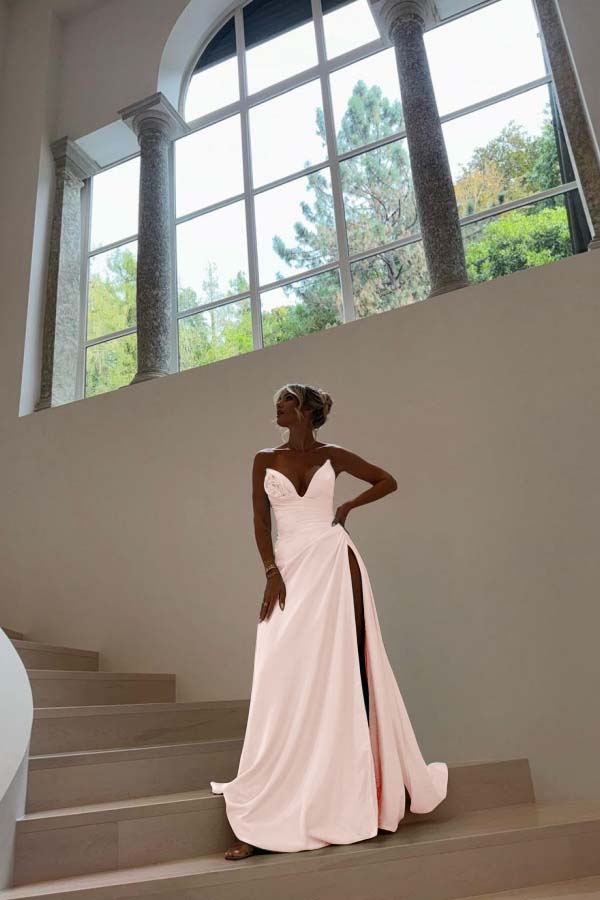 Strapless Sleeveless Long Mermaid Prom Dress With Split Pleated BMBRIDE