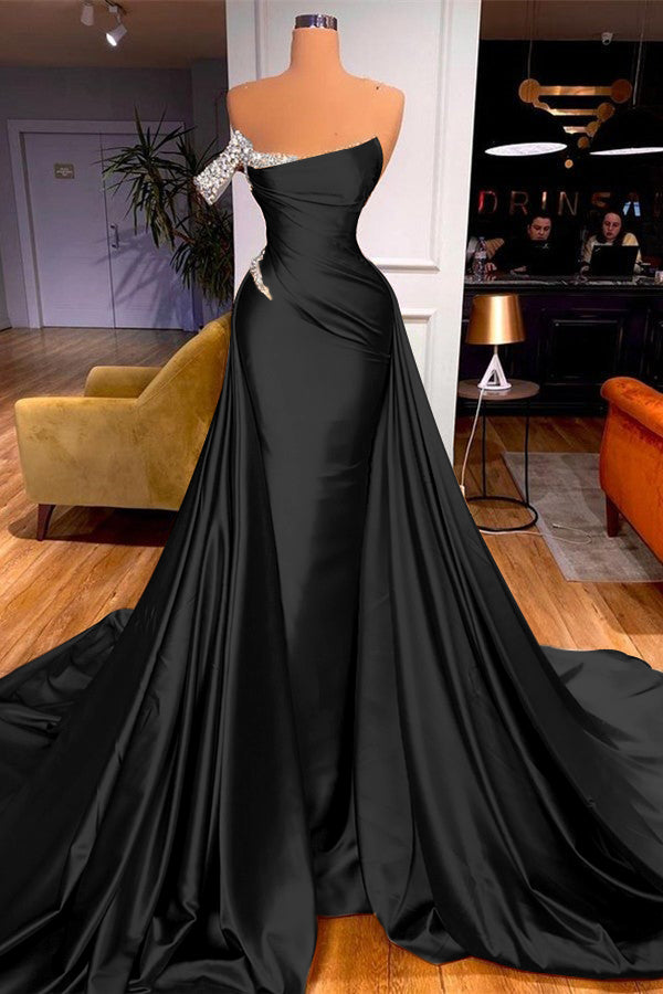 Sleeveless Beadings Mermaid Prom Dress One Shoulder With Detachable skirt BMBRIDE