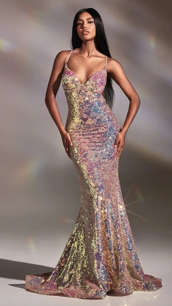 Spaghetti Straps Backless Mermaid Prom Dress With Colorful Sequins