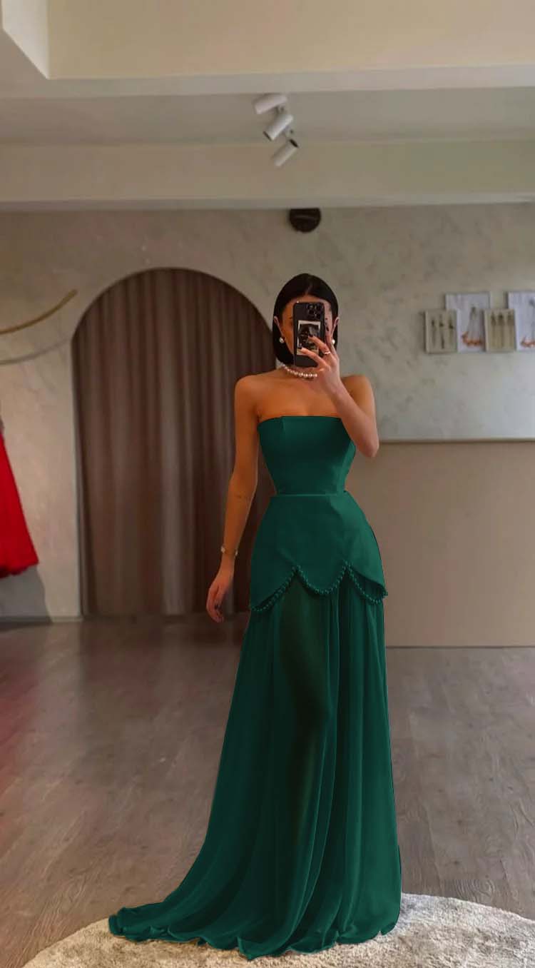 White Strapless Sleeveless Long Prom Dress With Pleated Beading BMBRIDE