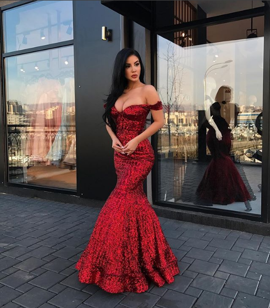 Sequins Off-the-Shoulder Mermaid Prom Dress BM bride