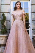 Pink Off the Shoulder Sweetheart Beads Prom Dress With Sequins Tulle