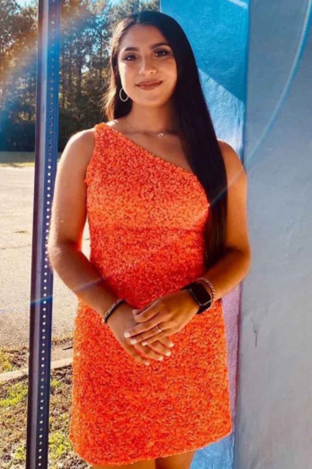 Green Sequins One Shoulder Tight Homecoming Dress Bmbride