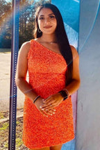 Green Sequins One Shoulder Tight Homecoming Dress Bmbride
