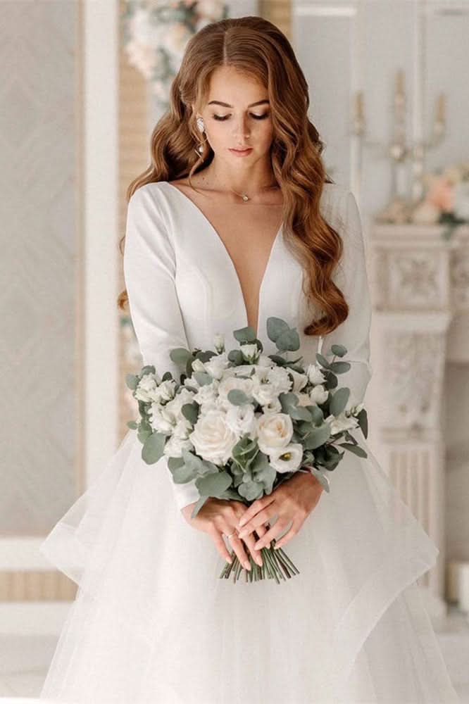 Long Sleeve Tulle Wedding Dress BM bride