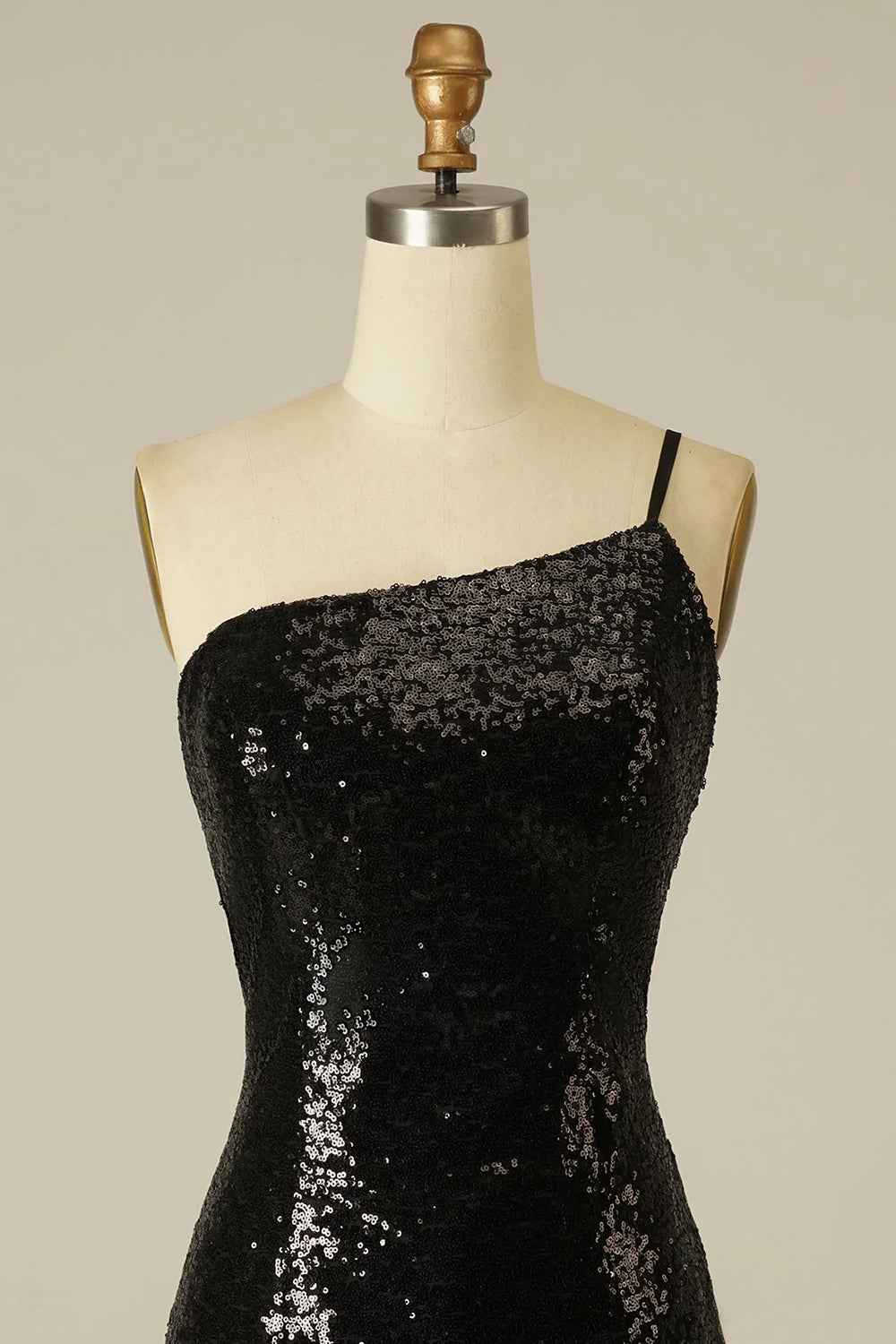 Glitter One Shoulder Tight Black Homecoming Dress