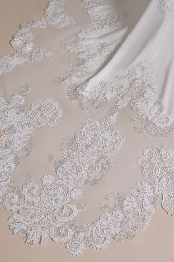 Modest Long Mermaid Halter Backless Satin Wedding Dress with Lace Appliques BM bride