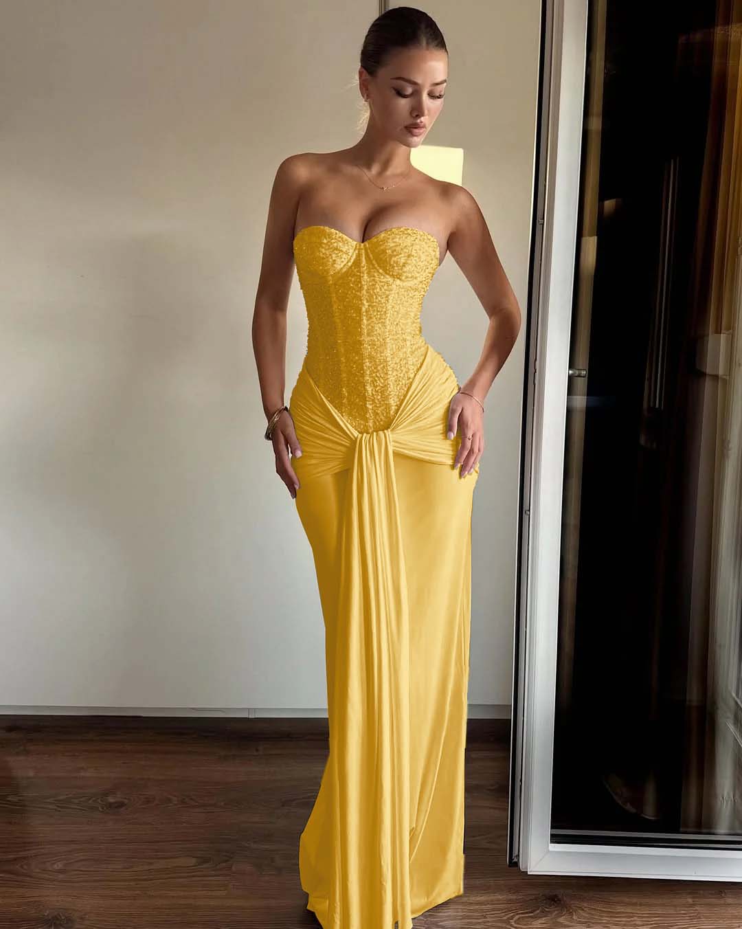 Strapless Sweetheart Sleeveless Long Mermaid Prom Dress With Pleated BMBRIDE