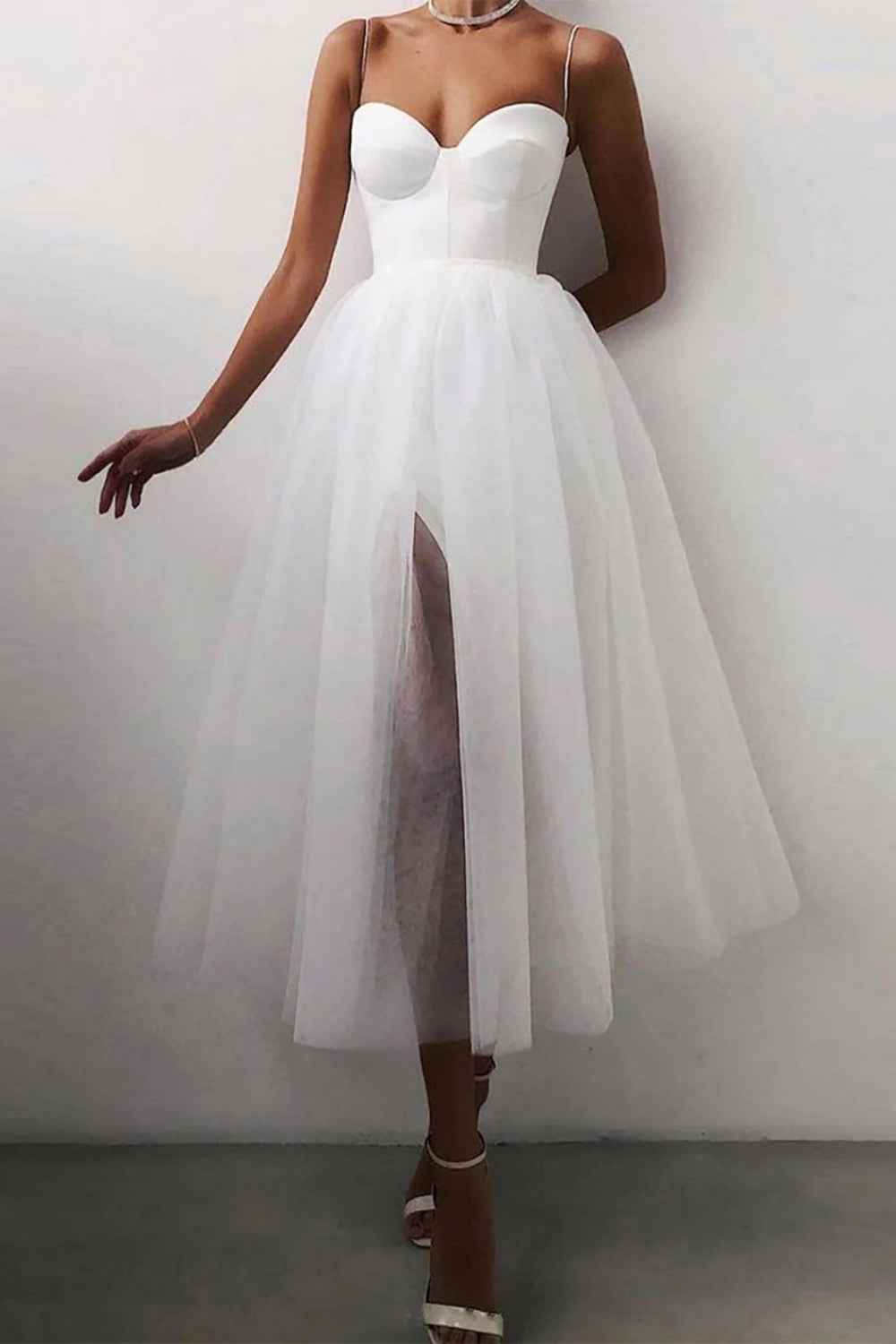 Black Tulle A-line Midi Simple Prom Dress