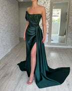 Glamorous Green Strapless Prom Dress Long Beading Mermaid Dress BM bride