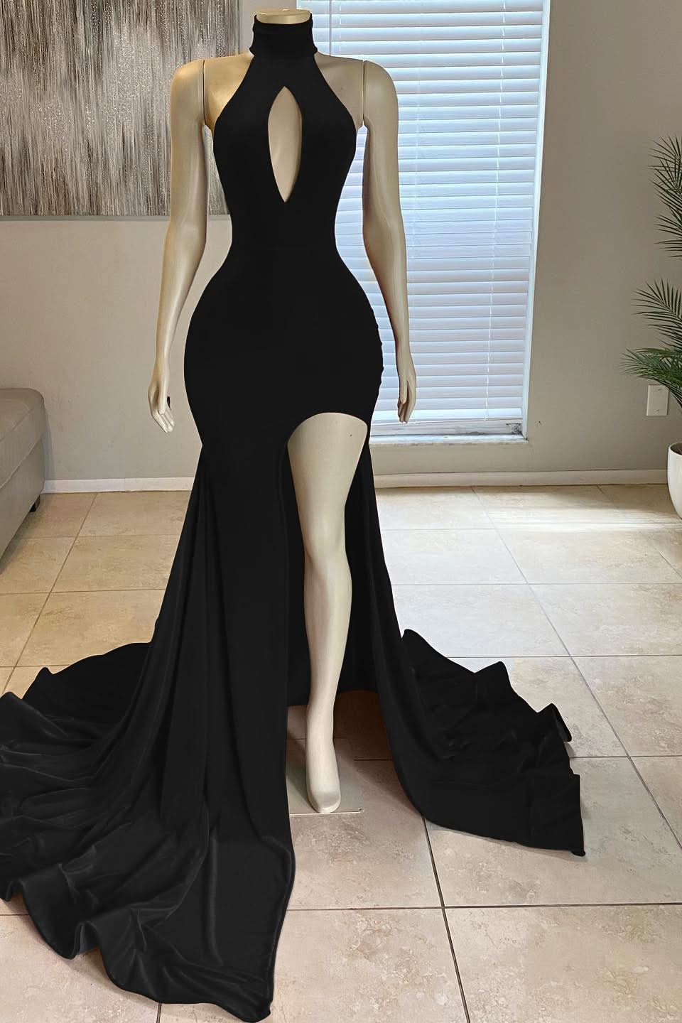 Glorious Red High-Neck Front Split Mermaid Prom Dress Online BM bride