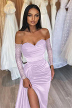 Black Prom Dress Sweetheart Short Sleeves with Pleated Slit BM bride