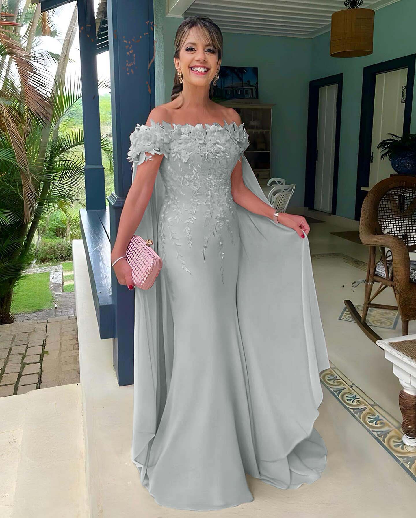 Off the Shoulder Sleeveless Long Mermaid Prom Dress With Appliques BMBRIDE