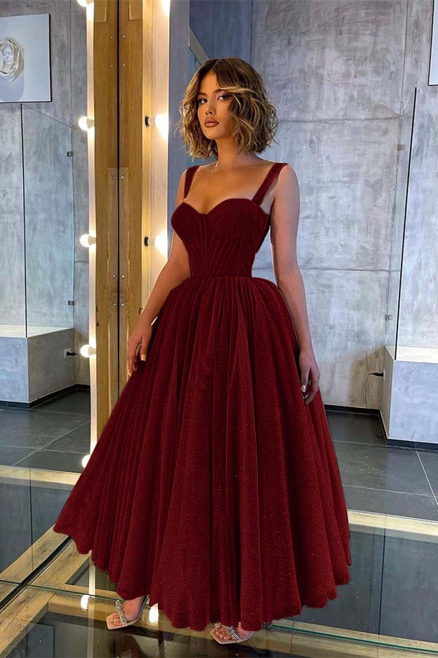 Chic Glittering Straps Sweetheart Sleeveless A Line Prom Dress With Sequins BMBRIDE