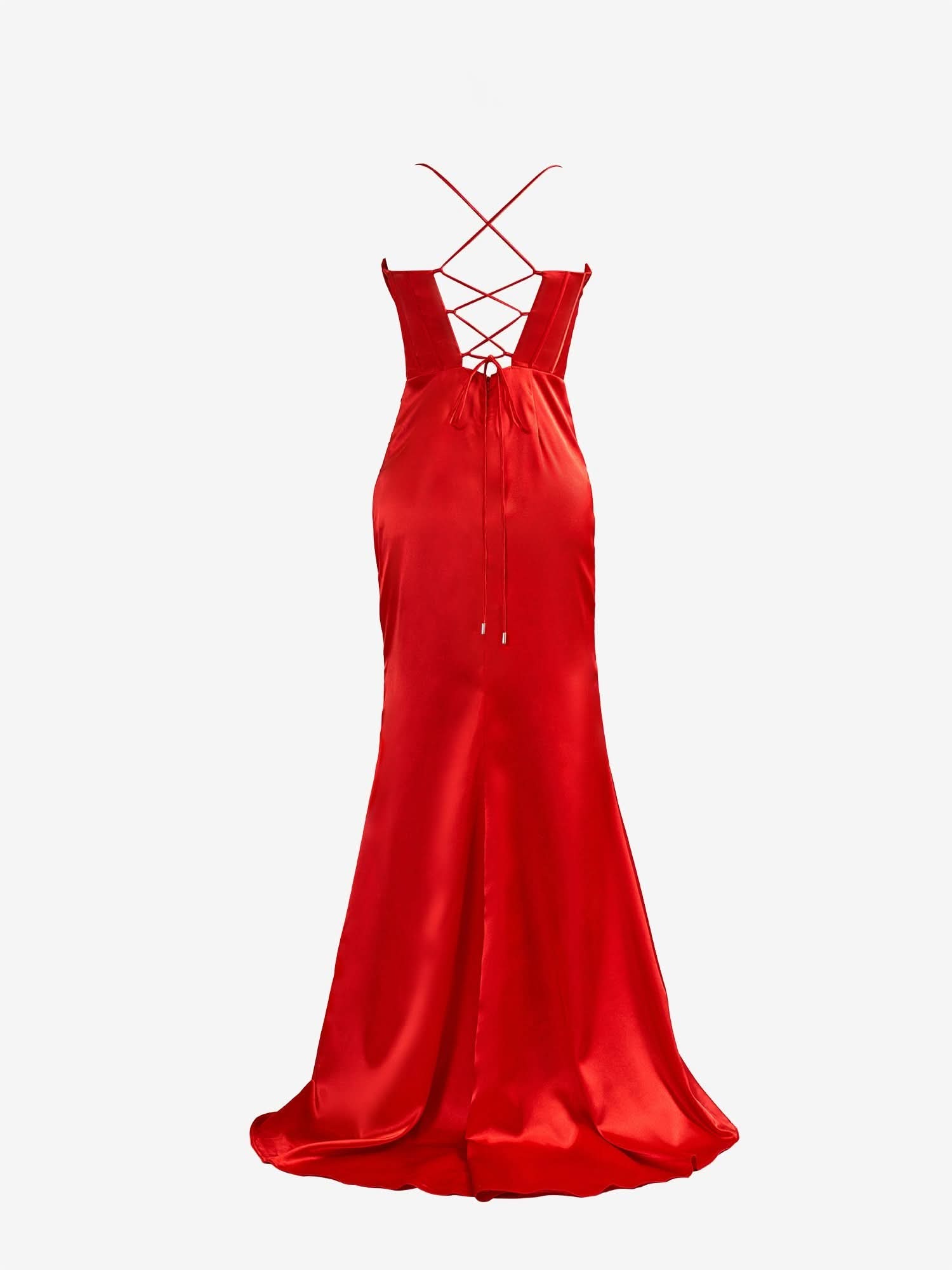 Captivating Red Spaghetti Straps Satin Mermaid Prom Dress with Slit BM bride