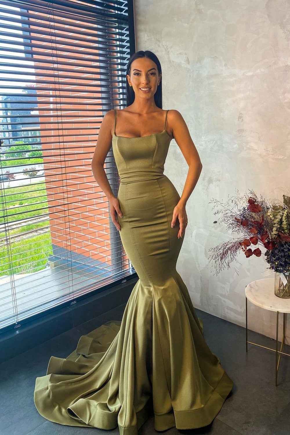Charming Mermaid Spaghetti Strap Sleeveless Long Prom Dress With Pleated